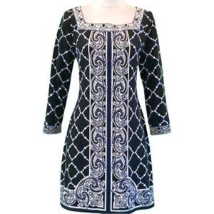 White House Black Market 3/4 Sleeve Square Neck Paisley Print Jersey Dress Sz XS